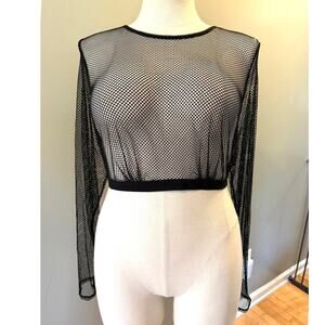 Torrid 4 (4X) Betsey Johnson Sexy Black Fishnet Gothic Punk Long Sleeve Crop Top